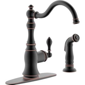 Oil Rubbed Bronze Kitchen Faucet with Side Spray, 8 Inch Single Handle Kitchen Sink Faucet with Deck Plate,2 Hole or 4 Hole Installation,Classic Style,KF-6832TB-ORB