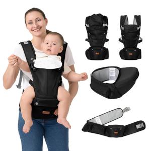 BabbleRoo Grow Carrier  Safety-Certified 6-in-1 Baby Carrier with Hip Seat, Ergonomic & Adjustable Toddler Carrier 7-50 lbs with Hip Support, Hood for Sun Protection, Newborn to Toddler, Black