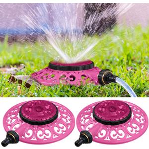 2 Pcs Lawn Sprinkler with Metal Decorative Base 8 Pattern Stationary Water Sprinkler Automatic Turret Pattern Sprinkler for Watering Yard, Lawns, Garden, Odd Shaped Areas (Pink)