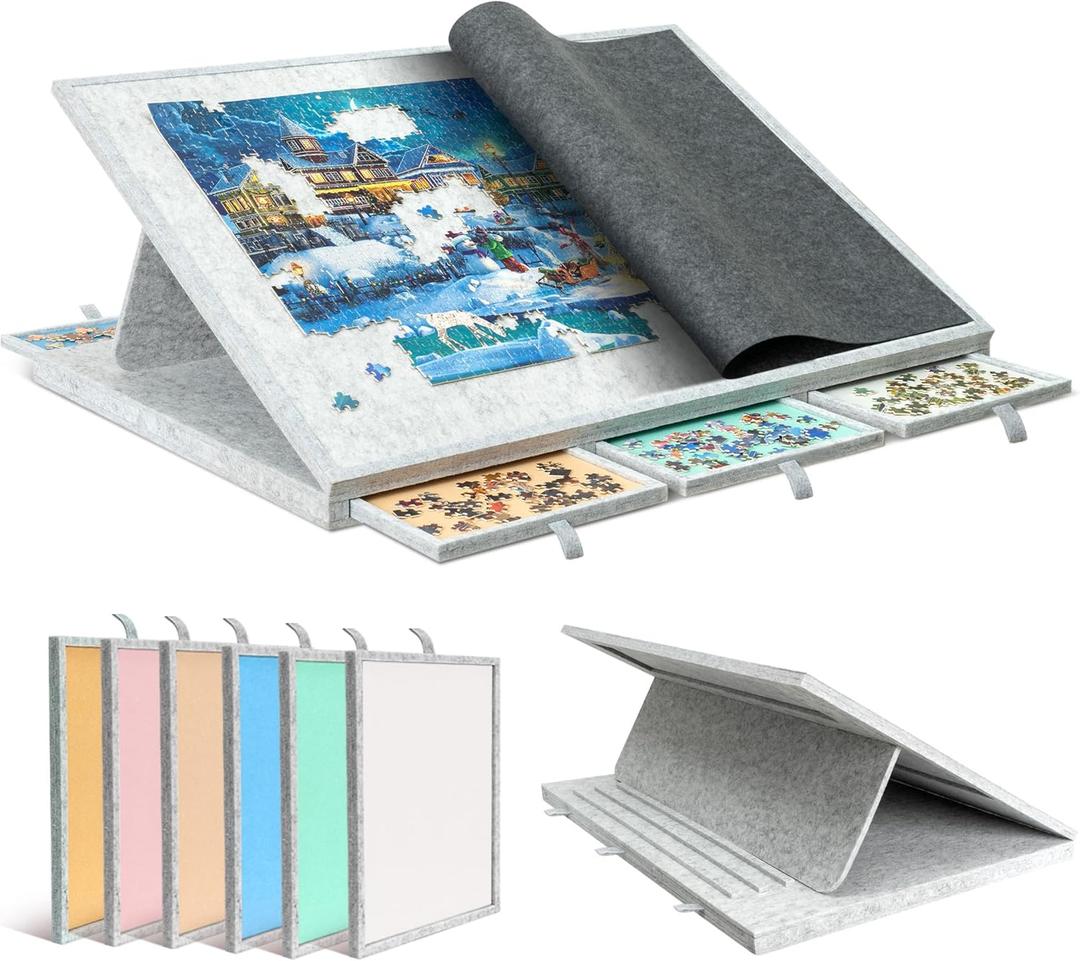 Becko US 1500 Piece Tilting Jigsaw Puzzle Board with 6 Colored Drawers & Cover, Puzzle Table with Storage for Adults, Lightweight & Portable, for Jigsaw Puzzles 1500 Pieces