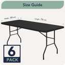 6ft Fitted Tablecloth Rectangle - 6 Pack Outdoor Picnic Table Covers with Elastic, Washable Folding Table Protector for Party Banquet Graduation, 30x72 Inch, Black