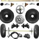 29inch 740mm Rear Axle Shaft Kit with 4.10-6 Front/Rear Wheels Tires 6" Rims Brake Assembly and Chain and Sprocket & Steering Knuckle Set Suitable for Go Kart Quad Trike Drift Bikes