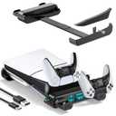 Tokluck PS5 Slim/Pro Horizontal Stand, PS5 Cooling Station with Dual Controller Charger for Disc & Digital Versions, 3-Level Cooling Fan - Black (NOT Fit 2020 PS 5 Regular Version)
