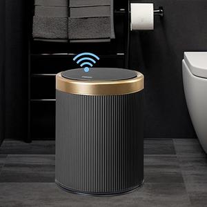 URALFA Automatic Motion Sensor Bathroom Trash Can with Lid, Touchless Trash Bin, Smart Dog Proof Garbage Can, Small Waste Basket for Toilet, Office, Bedroom, 2.8 Gallon, Dark Grey