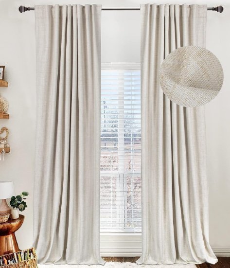 100% Blackout Shield Linen Blackout Curtains for Bedroom 84 Inches Long, Back Tab/Rod Pocket Living Room Drapes, Thermal Insulated Blackout Curtains 2 Panels Set, 50" W x 84" L, Cream