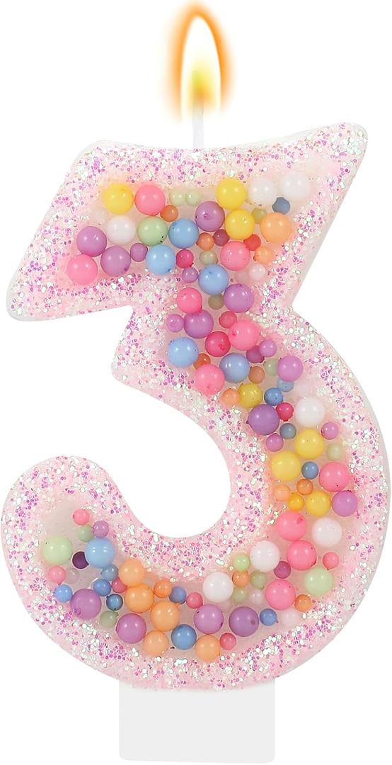 Pastel Macaron 3rd Birthday Candle Sweet Pink Number 3 Candle Cake Topper Cupcake Decorations for Girls and Women Party Decor Anniversary Celebrations Supplies