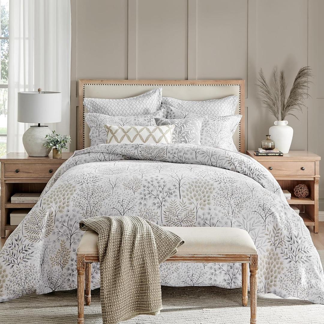 Levtex Home English Forest Natural Reversible King/Cal King Comforter Set (106x94in) with 2 Pillowcases (36x20in) - Floral Bedding - Taupe, Grey - Cotton King Size Comforter Set - Soft, Pre-Washed