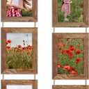 5x7 Collage Picture Frames Set of 2, Rustic Wooden Real Glass Vertical Hanging 3 Opening 5 by 7 Photo Frame, Rustic Brown