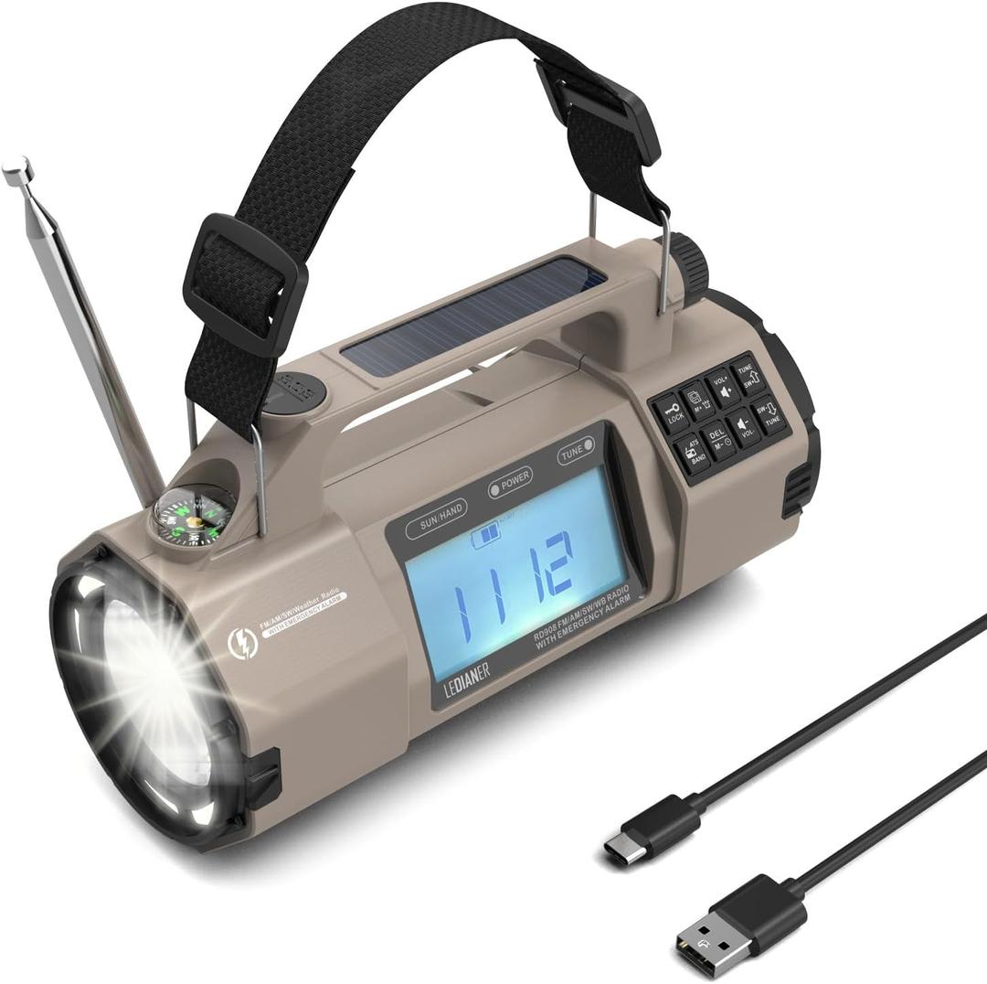 Emergency Radio with NOAA Weather Radio, Portable Solar Hand Crank AM/FM Radio for Survival,Rechargeable Battery Powered Radios, SOS Emergency Flashlight,Reading Lamp, for Home Outdoor