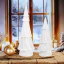 Suwimut Set of 2 Resin Christmas Trees, Tabletop White Christmas Tree Figurine Holiday Party Home Table Decorations, Desk Centerpieces for Christmas Decor