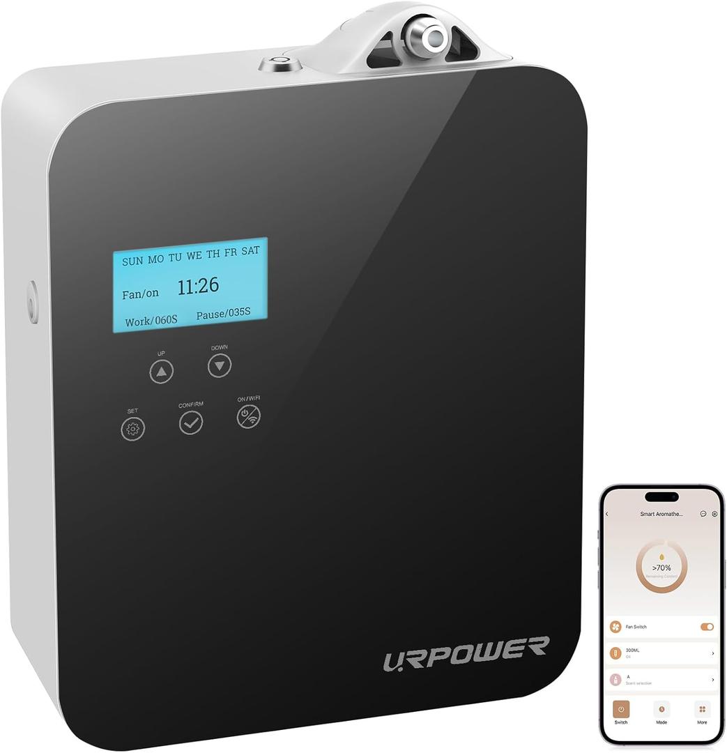 URPOWER 300ML Waterless Scent Essential Oil Diffuser - 3000 Sq.Ft Smart Scent Machine for Home & Hotel HVAC Aromatherapy Air Diffuser Oil Machine for Office (APP Control) (Black)