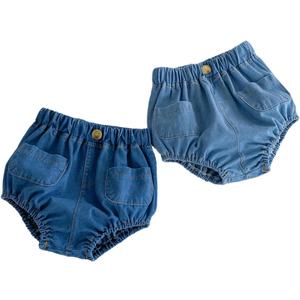 Colorful Childhood Toddler Denim Bloomers Shorts Baby Girls Boys Two Front Pockets Loose Harem Shorts 2pcs Light/ Dark Blue, Size 2-3T