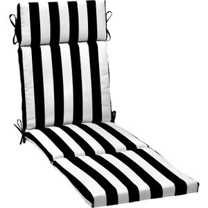 Arden Outdoor Chaise Cushion, 21 in x 72 in, Weather-Proof, Rain-Proof, Fade Resistant Patio Cushion for Chaise Lounger Black Cabana Stripe