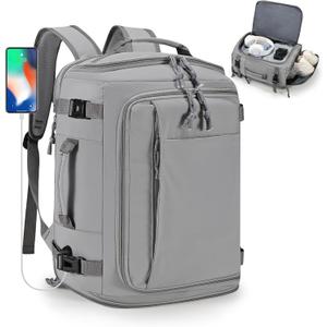40x30x20cm Travel Bag, Expandable Carry on Travel Backpack 30-35L, 40x30x25cm Personal Item Bag,15.6inch Laptop Backpack with Shoe Compartment and Wet Pockets,Mochila de Viaje (Grey)