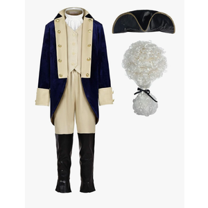 ReliBeauty Washington Costume Boys Hamilton American Colonial Uniform with Wig, Size 140
