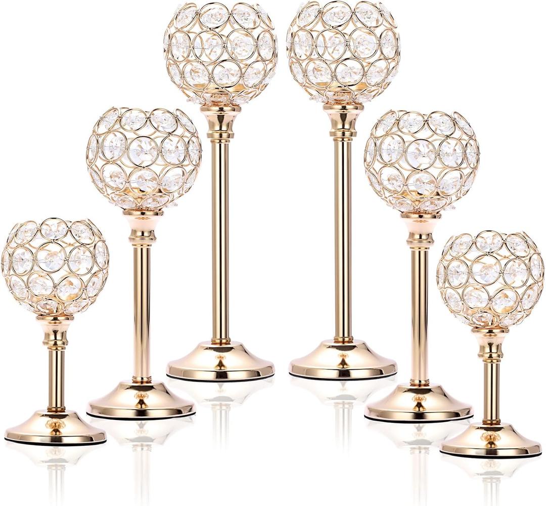 OwnMy Set of 6 Tealight Candlestick Holders - Metal Crystal Bowl Candelabras, Tall Votive Candlestick Holders - Elegant Candle Centerpiece for Dining Table Wedding Decor, Gold OwnMy Set of 6 Tealight Candlestick Holders - Metal Crystal Bowl Candelabras, Tall Votive Candlestick Holders - Elegant Candle Centerpiece for Dining Table Wedding Decor, Gold