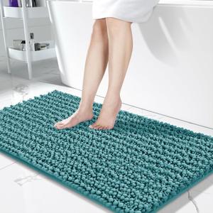 Yimobra Original Luxury Chenille Bath Mat, 44.1 x 24 Inches, Soft Shaggy and Comfortable, Large Size, Super Absorbent and Thick, Non-Slip, Machine Washable, Perfect for Bathroom, Teal Blue