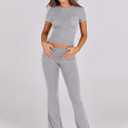 ANRABESS Lounge Sets for Women 2 Piece Foldover Yoga Flare Leggings Pants Crop Tops Casual Y2K Outfits Matching Tracksuit Set (Gray, XXL)