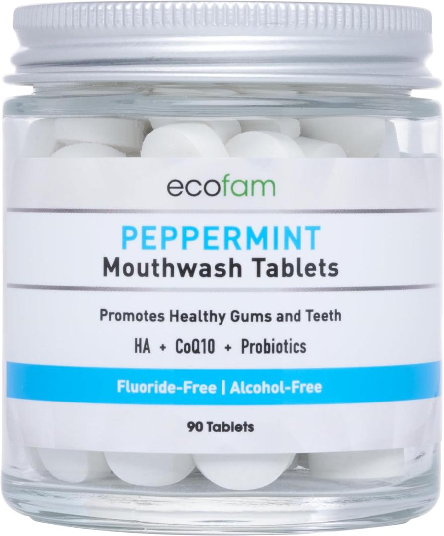 Peppermint Mouthwash Tablets - Fluoride/Alcohol Free - Natural Chewable Tablet to Freshen Bad Breath, Remineralize Teeth Cleaning, 90-Pack
