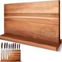 XYJ Extra Large Magnetic Knife Block Acacia Wood Knife Set Holder Stand With Stronge Magnetic Strip Kitchen Knives Storage Rack Organizer Tools No Drilling (15.5*8.7 inch without board, dark wood color)