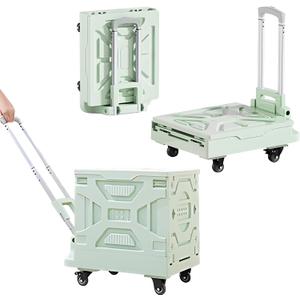 VECELO Rolling Carts with Wheels, Foldable Utility Cart, Light Weight Platform Trucks Dolly, with Recessed Design for Lids, 4 Heavy Duty Wheels, Ideal for Shopping, Camping, Teachers, Mint Green