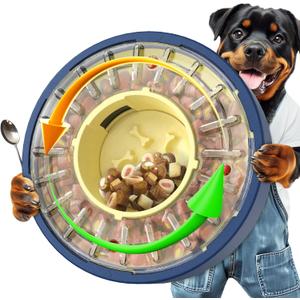 KADTC 5-60 Min Adjustable Slow Feeder Bowl for Fast Eaters, Spinning Dog Puzzle Feeder, Anti-Gulping Interactive Food Dispenser, 4-Cup Capacity, Mental Enrichment Treat Toy (Large, Yellow Blue)