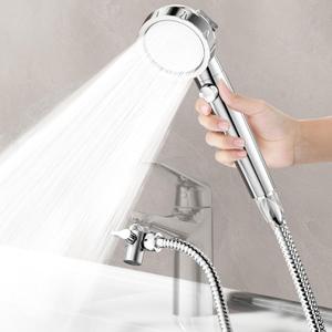 HOWUWEY Sink Hose Attachment for Faucet with 5 Adapters, Tub Faucet Sprayer Attachment, 3 Spray Modes Shower Head with ON/OFF Button, Filtered Shower Sprayer (Chrome)