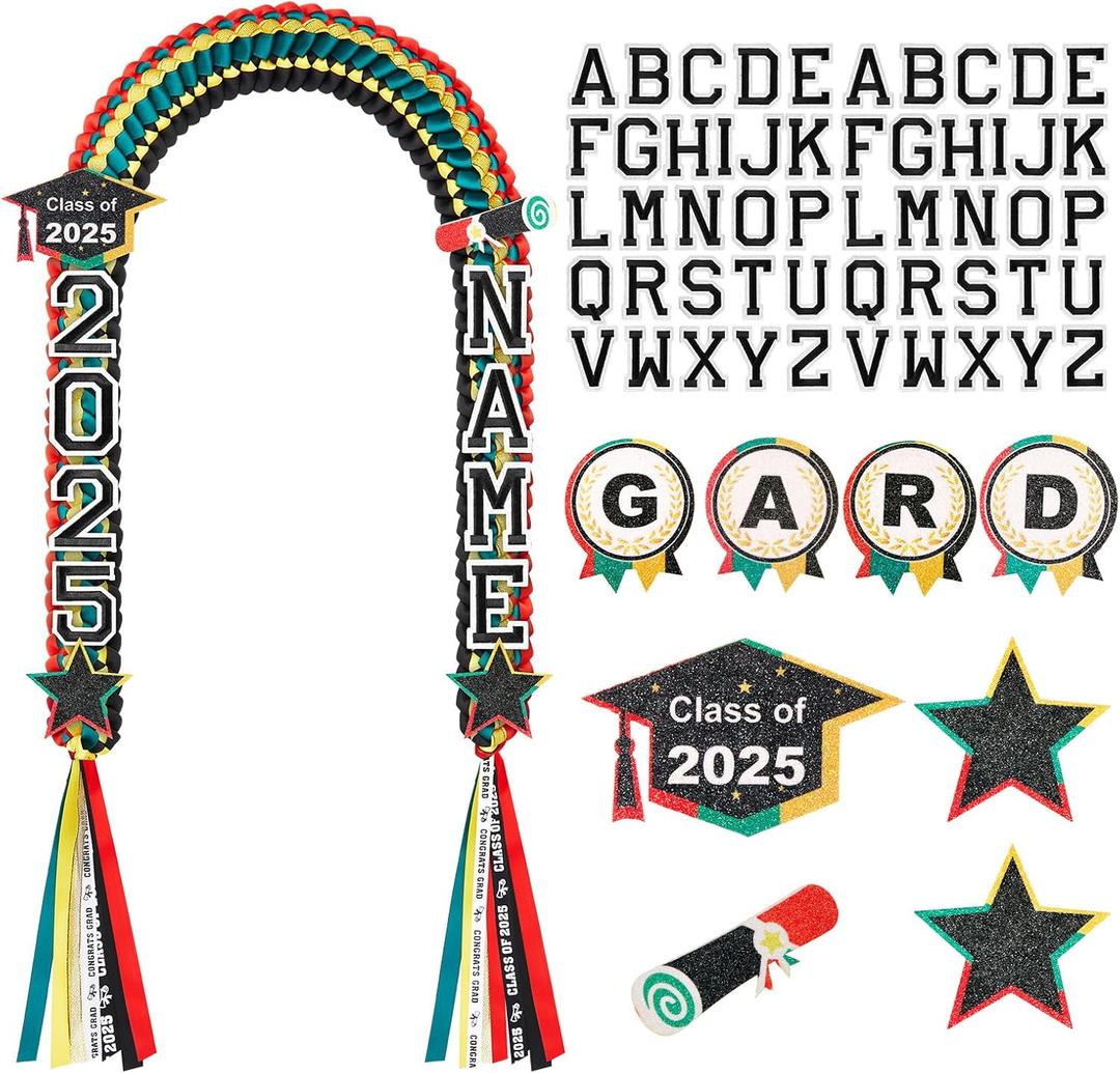 Juexica Graduation Ribbon Lei - Class of 2025 Graduation Leis, DIY Braided Necklace for Men and Women Graduation Gift(Multicolor,2 Sets)