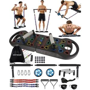HOTWAVE Ultimate Portable Home Gym with 16 Fitness Accessories,Push Up Board with Resistance Bands,Ab Roller Wheel,Home Workout Equipment for Men and Women