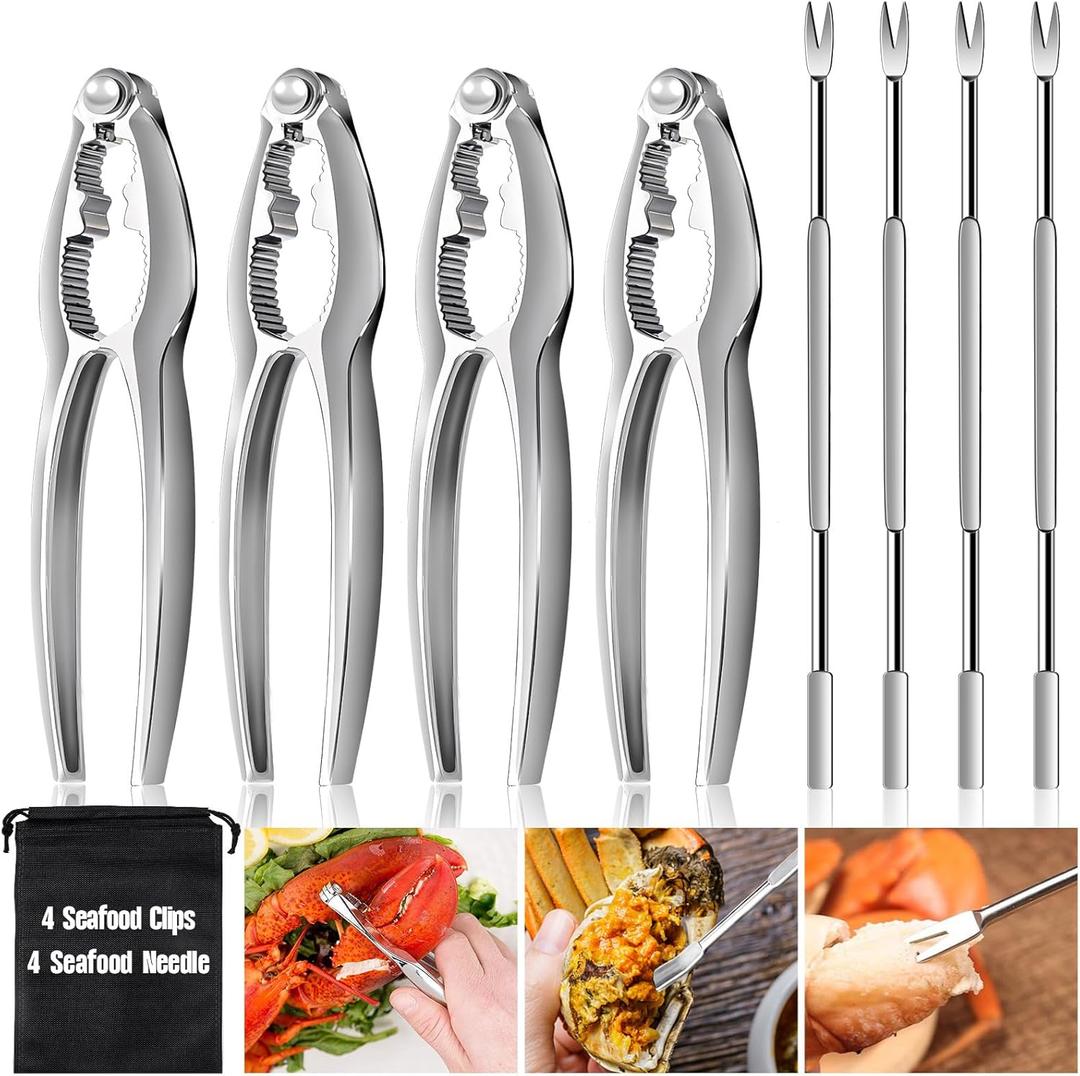 8 Pcs Lobster Crackers and Picks Set, Crab Leg Cracker Tools, Stainless Steel Seafood Crackers & Forks Nut Cracker Set for Eating Stake Support