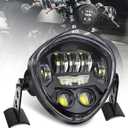 7-Inch LED Motorcycle Headlight Assembly with Clamp Mount Brackets Fits 27-57mm O.D. Forks for Cafe Racer/Chopper/Bobber/Scrambler, Features Turn Signal/DRL, Demon Eye, Hi-Low Beam