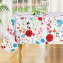 misaya Rectangle Waterproof Vinyl Table Cloth, Wipeable Tablecloth with Flannel Backing, Plastic Table Cover for Dinner, Picnic, Indoor and Outdoor (Flowers, 60" x 84") (Off White)