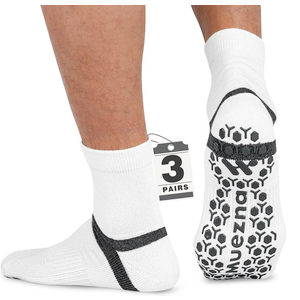 Muezna Men's Non-Slip Yoga Socks, Anti-Skid Pilates, Barre, Bikram Fitness Hospital Slipper Socks with Grips