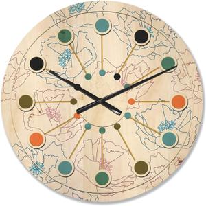 'Retro Abstract Poppies I' Mid-Century Modern Wood Wall Clock Large Decorative Mid-Century Modern Wall Clock Oversized Wood Clocks for Living Room Dcor (23x23, White)
