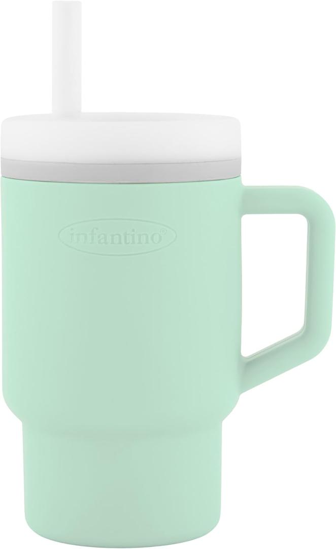 Infantino My 1st Tumbler, Silicone Sippy Cup with Straw & Handle, Spill-Resistant Baby Cup for On-the-Go, BPA-Free Transition Bottle (9 Ounces, Cool Mint)