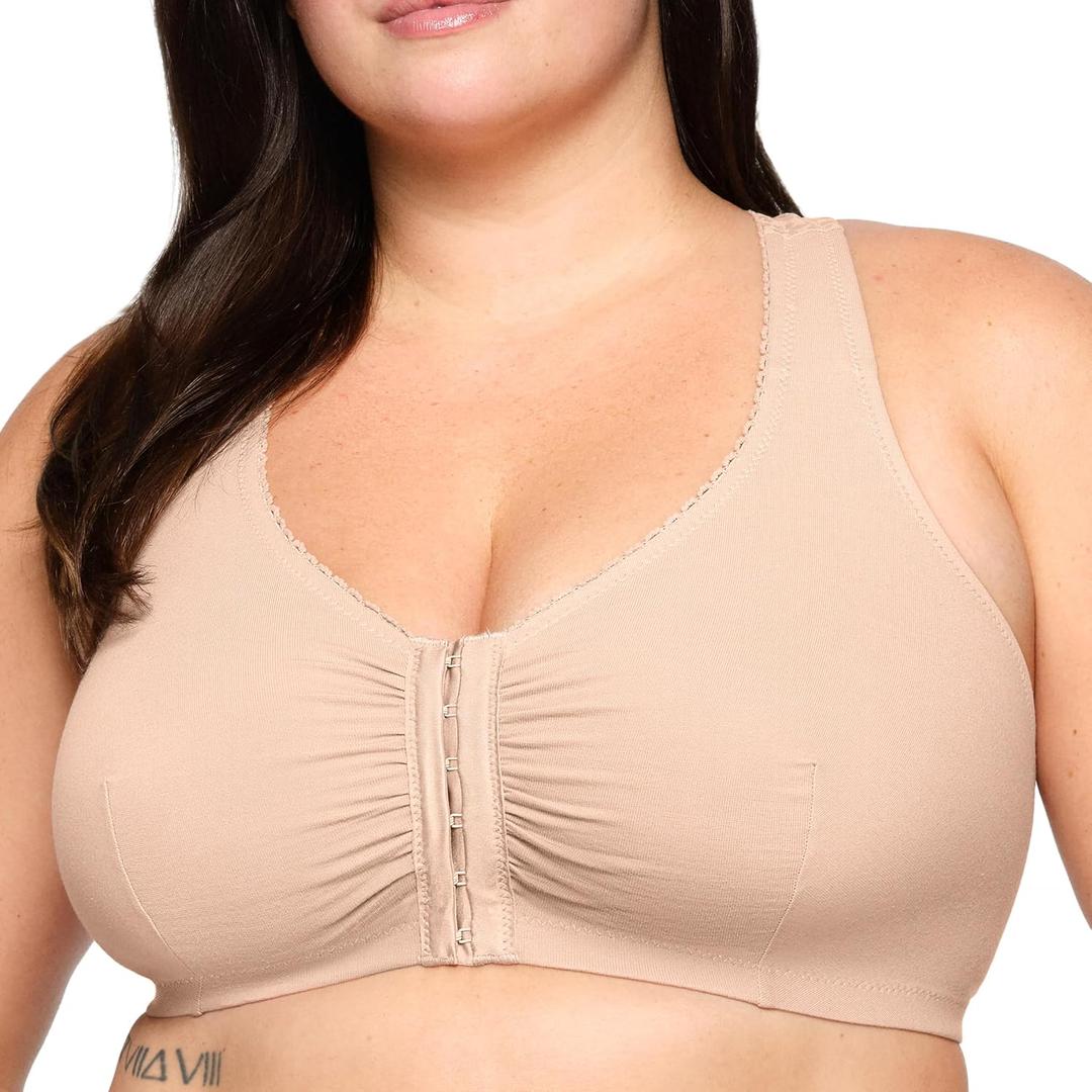 Glamorise womens Full Figure Plus Size Complete Comfort Wirefree Cotton T-Back Bra #1908, Café, 48G/ H
