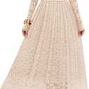 MEROKEETY Women's 2025 Fall Long Sleeve Floral Midi Dress Off Shoulder Wedding Guest Formal Long Flowy Dresses (Beige, S)