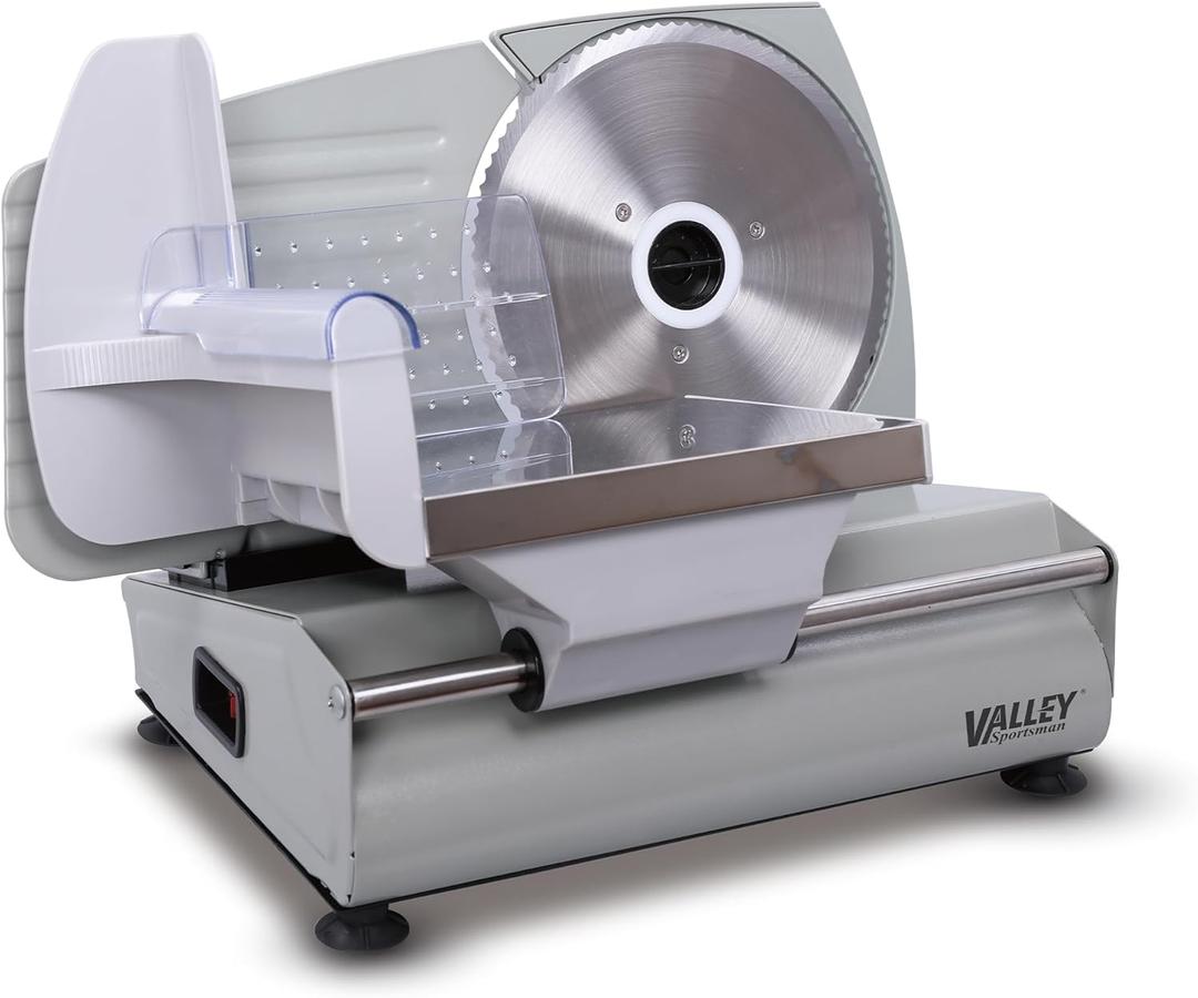 7.5" Electric Meat Slicer, with Stainless Steel Blade, 180 W, Adjustable Thickness for Home Use, Easy to Clean, Cuts Meat, Bread, Cheese and Deli, Silver (Silver+190mm Blade+Alum Cover+Plastic Pusher&Press)