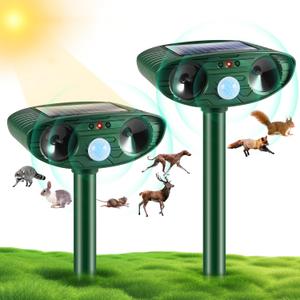 2 Pack 2025 Solar Ultrasonic Animal Repellent Outdoor Sonic Fortress Pro Deer Repellent Motion Detection,Waterproof Cat Squirrel Mouse Raccoon Dog Rabbit Deterrent for Garden Yard