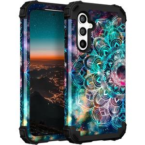 Hocase for Galaxy S25 Case, Shockproof Heavy Duty Protection Soft Silicone Rubber Bumper+Hard Plastic Hybrid Protective Case for Samsung Galaxy S25 5G (6.2") 2025 - Mandala in Galaxy