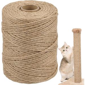 Natural Sisal Rope for Cat Scratcher, 1/4 Inch x 164 Feet Cat Rope, Heavy Duty Sisal Twine for Cats Scratching Post Replacement, and Crafts Gardening Home Decorating