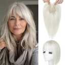 SEIKEA Hair Toppers for Women Real Human Hair, 10" Clip in Bangs Hand-tied Base 1.4 * 2.2inch Natural Realistic with Thinning Hair with Wispy Bangs Silver White