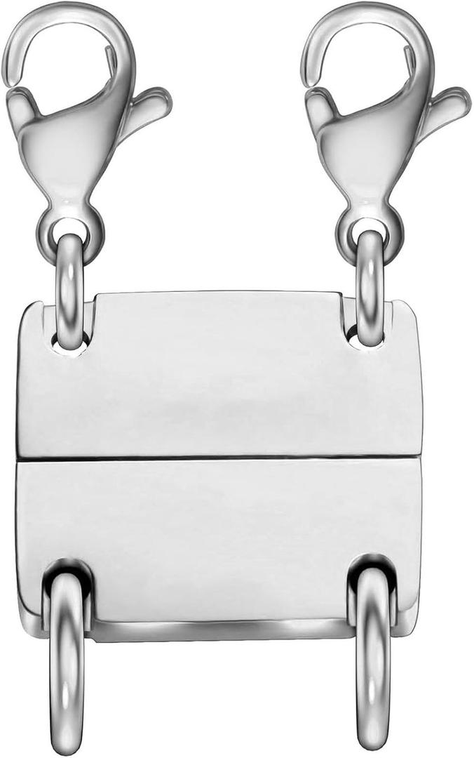 Layering Magnetic Necklace Clasp,18 K Gold and Silver Separator for Stackable Necklaces (L2 Silver)