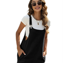 Yeokou Women's Cotton Linen Short Overalls Casual Summer Bib Shortalls with Pockets Black, M