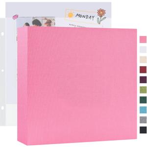Mublalbum 12x12 Inch Large 3 Ring DIY Scrapbook Photo Album with 40 Plastic Sleeves 80 Pages Linen Cover Folder Binder for Baby Travel Wedding Couple Anniversary and DIY Projects (Pink)