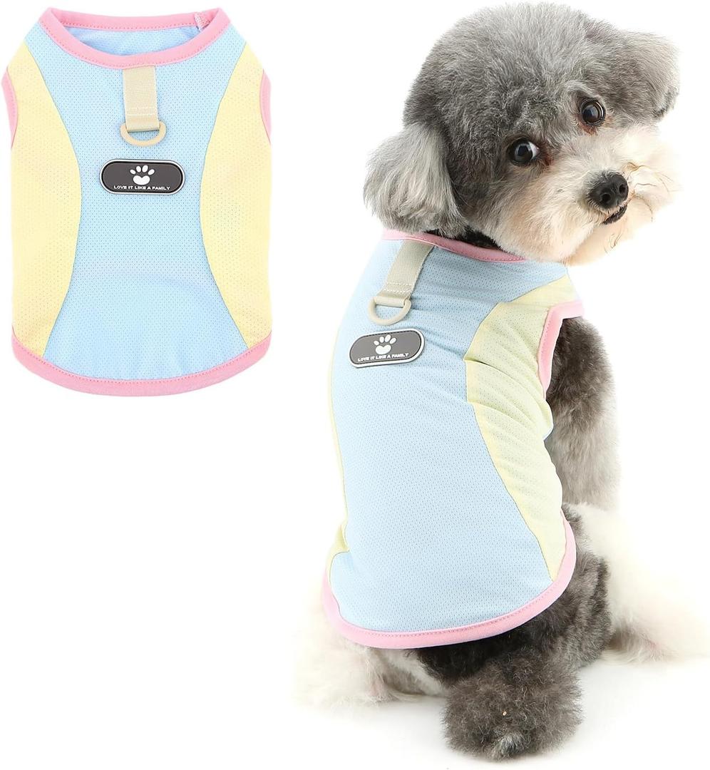 Color-Block Soft Mesh Pet Sun Protection Shirt for Dog Puppy Cool Vest Tank Top with Leash Ring Breathable Yorkie Chihuahua Summer Clothes Cat Clothing,Blue M