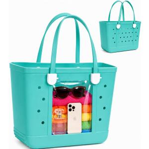 Jelly EVA Beach Tote Bag - Waterproof Clear Summer Handbag for Women, Durable and Stylish Pool Bag ASIN (Green)