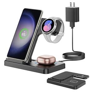 3 in 1 Wireless Charger Stand for Samsung, CIYOYO Fast Phone Charging Station for Galaxy Watch5 Pro/ 4/ 3/ Active2/ 1, S24 Ultra/ S24 Plus/ S23/ S22/ S21/ S20/ Note 20, Z Fold/ Flip Series, Android, Buds2 Pro