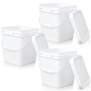 Mumufy 3 Pcs 3.5 Gallon Square Food Grade Bucket with Lid Square Bucket Pail Plastic Handles for Long Term Food Storage, Camping, Fishing, Home Organization Easy Stack and Store (White)