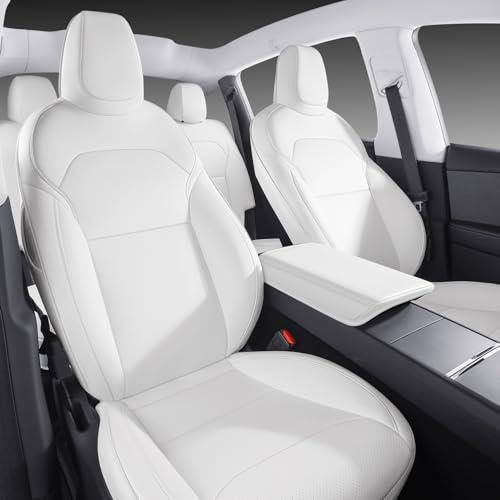 Wekar Car Seat Covers for New 2025-2026 Tesla Model Y Juniper Nappa Leather Car Interior Seat Airbag Compatible Cushion Cover Full Set Custom Fit, Nappa White, Full Set (5 Seats)